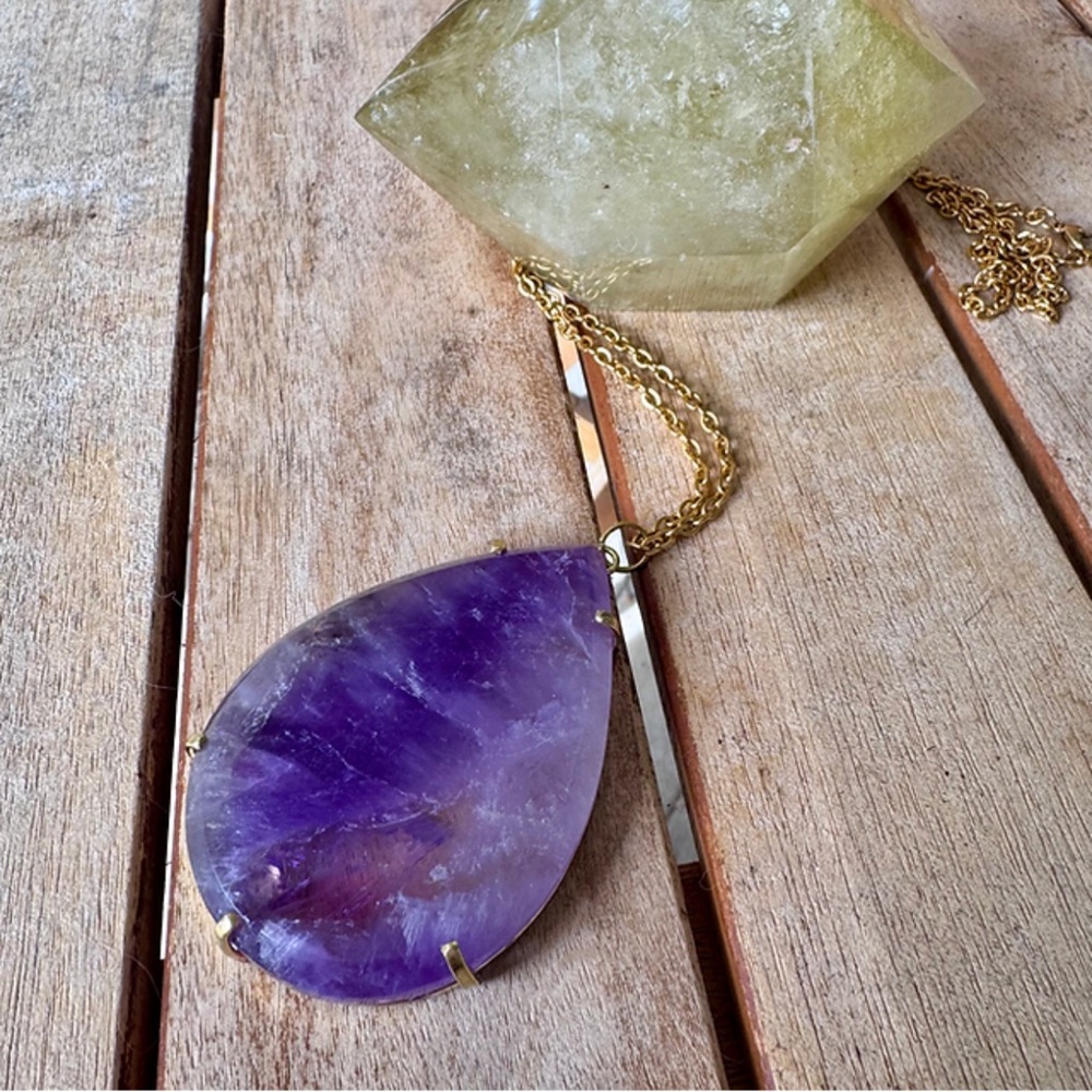 Amethyst Teardrop Necklace 28”